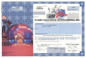 Planet Hollywood International, Inc. - Hollywood Themed Restaurant Chain Stock Certificate