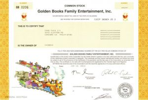 Golden Books Family Entertainment Inc. - Children's Books Stock Certificate (Uncanceled)