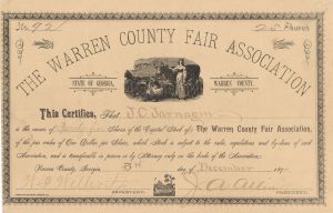 Warren County Fair Association - 1890 dated Stock Certificate
