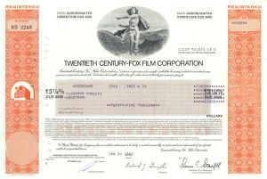 Twentieth Century-Fox Film Corporation - 1978-83 dated Entertainment Stock Certificate