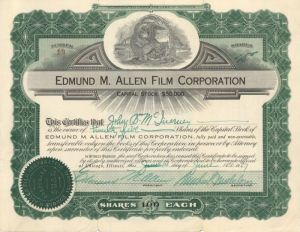 Edmund M. Allen Film Corporation- Stock Certificate