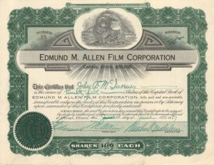 Edmund M. Allen Film Corporation- Stock Certificate