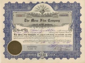 Mena Film Co. - Stock Certificate