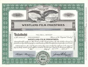 Westland Film Industries - Stock Certificate