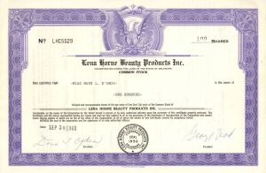 Lena Horne Beauty Products, Inc. - 1960-1963 Entertainment Stock Certificate