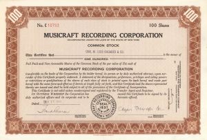 Musicraft Recording Corp. - 1946-1948 Entertainment Stock Certificate