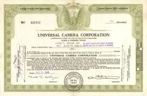 Universal Camera Corp. - 1948 Entertainment Stock Certificate