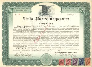 Rialto Theatre Corp. - 1916 dated Stock Certificate