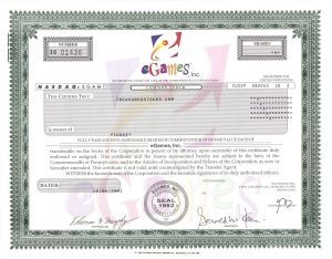 eGames, Inc. - 2001 dated Stock Certificate