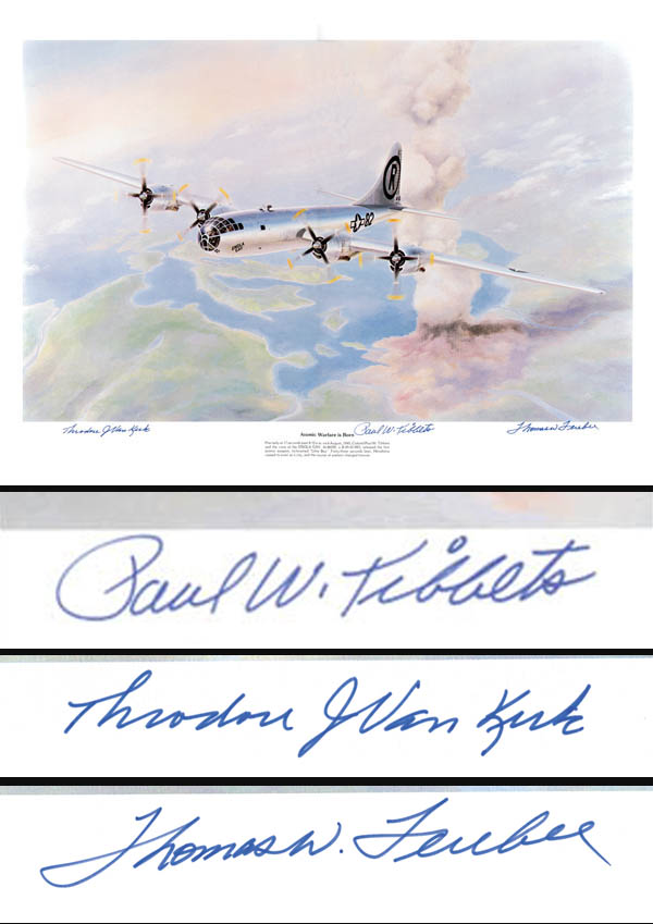 Paul W. Tibbets, Thomas W. Ferebee and Theodore J. Van Kirk signed Enola Gay Print