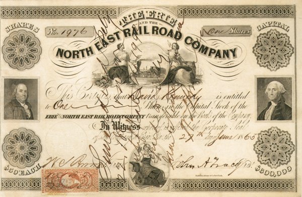 John A. Tracy - Erie and the North East Railroad - Stock Certificate