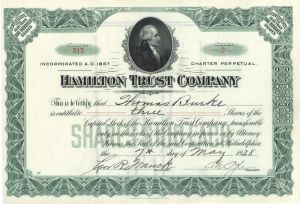 Hamilton Trust Co. -1928 dated Stock Certificate