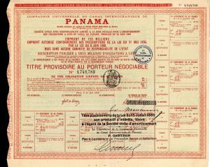 Panama-Companie Universelle Du Canal Interoceanique de Panama - 1888 dated Bond