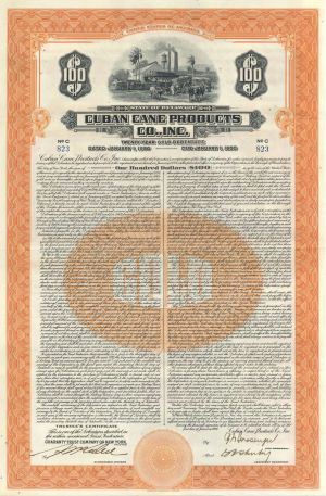 Cuban Cane Products Co., Inc - 1930 dated $100 Cuba Gold Bond (Uncanceled) - Your Choice
