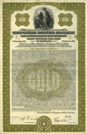 Rhine-Westphalia Electric Power Corporation 7% 1925 Gold Bond