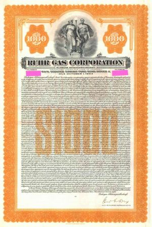 Ruhr Gas Corporation 6.5% 1928 Uncancelled German Gold Bond with PASS-CO AUTHENTICATION (Uncanceled)