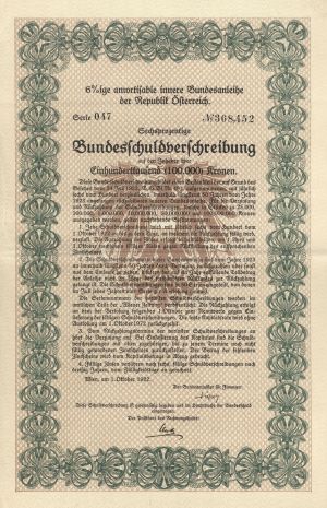 Austrian Bond - 1922 dated 100,000 Austrian Kronen