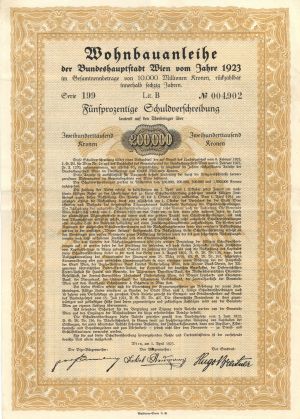 Austrian Bond - 1923 dated 200,000 Austrian Kronen