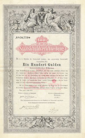 Austrian Bond - 1868 dated 100 and 1000 Gulden Bonds