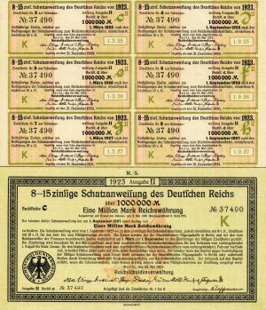 Schatzanweifung des Deutfchen Reichs 1923 - 1,000,000 German Marks Bond