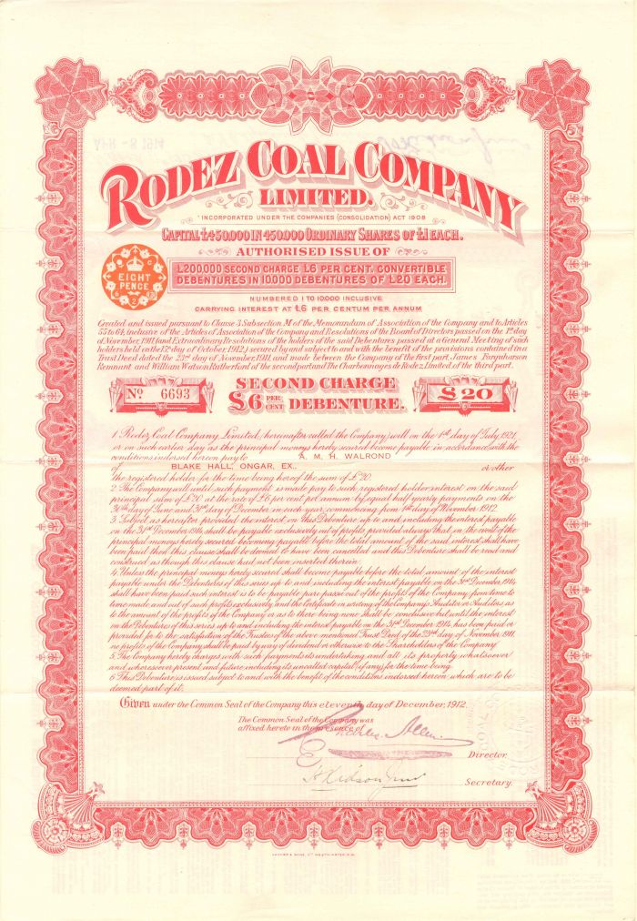 Rodez Coal Co. Limited - £20 Bond