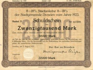 Schuldschein Zwanzigtausend Mark - 20,000 Mark Bond