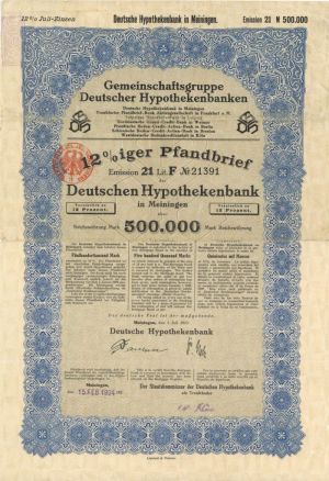 Gemeinschaftsgruppe Deutscher Hypothekenbanken - 500,000 Mark - Bond