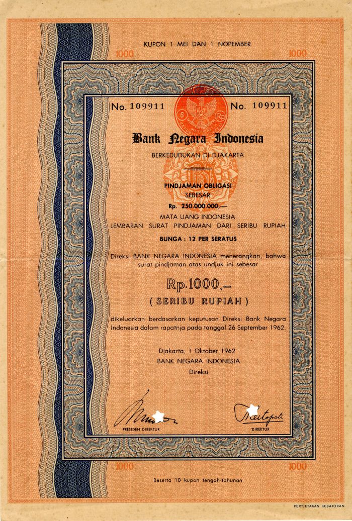 Bank Negara Indonesia - 1,000 Rupiah Bond