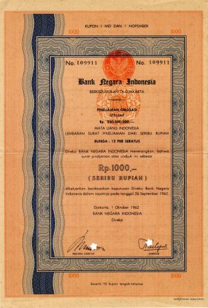 Bank Negara Indonesia - 1,000 Rupiah Bond