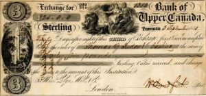 Bank of Upper Canada Exchange Draft dated 1851 - Canadian Third Exchange