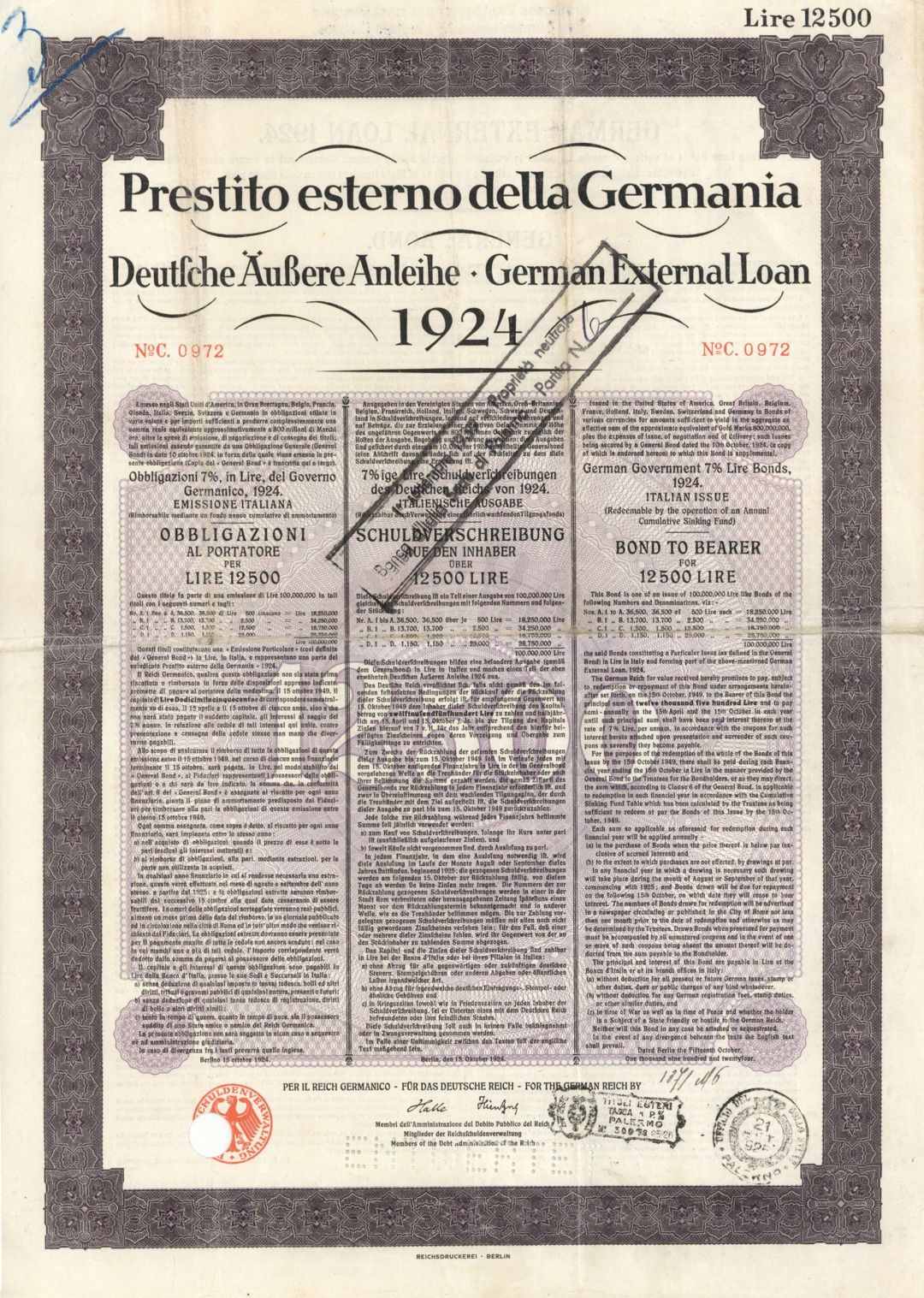 Prestito esterno della Germania - 1924 German Bond