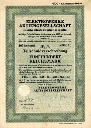 Elektrowerke Aktiengesellschaft 500 Reichsmark - Bond