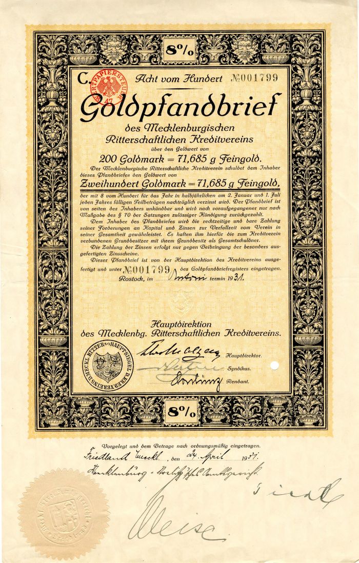 Goldpfandbrief des Mecklenburgischen - Goldmark Bond