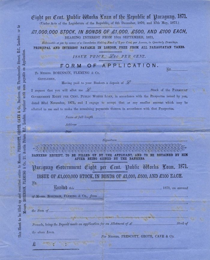 Loan of the Republic of Paraguay - Unissued Form of Application