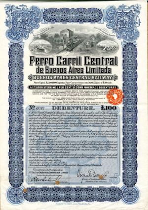 Ferro Carril Central de Buenos Aires Limitada - £100 Bond