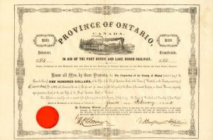 Province of Ontario, Canada - $100 Bond
