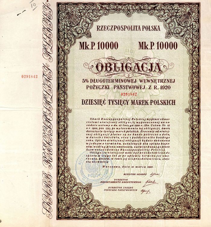 Poland Bond - 10,000 Polish Marka dated 1920