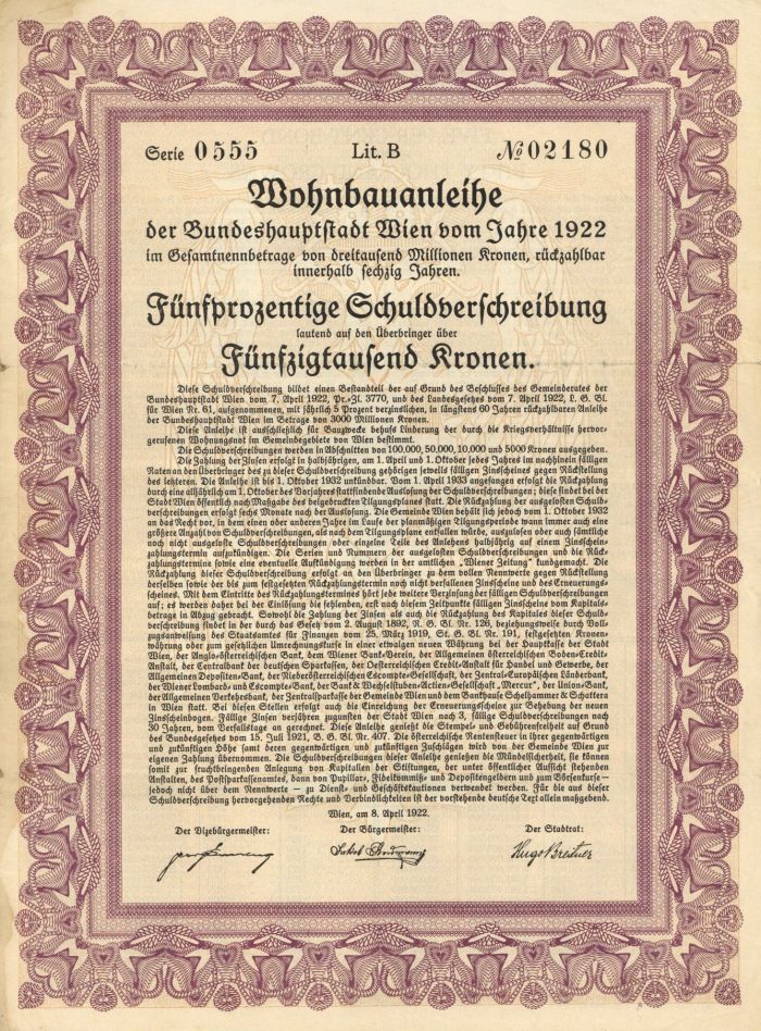 Germany - 50,000 or 10,000 Kronen Bond