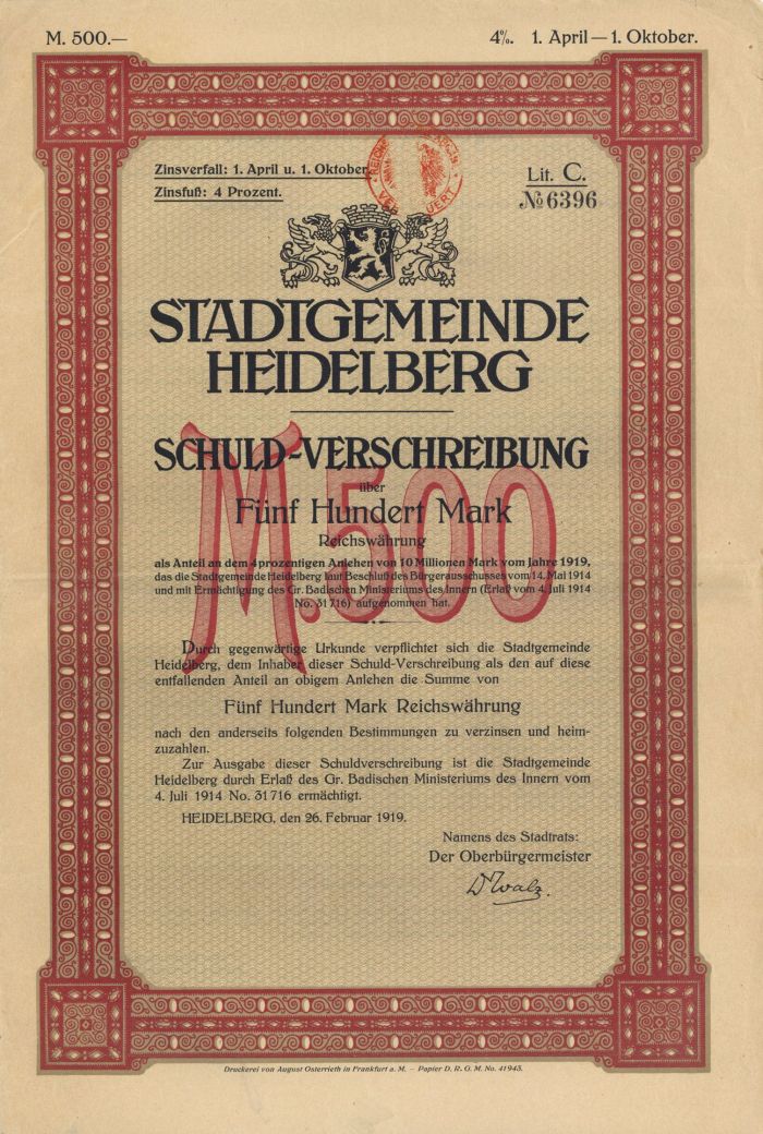 Germany - 500 German Mark or 2,000 Mark Bond
