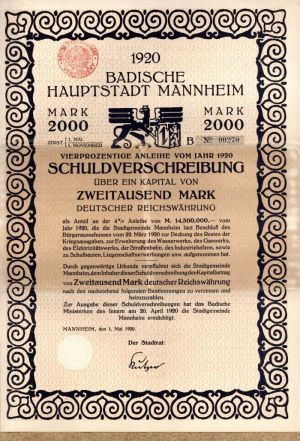 Badische Hauptstadt Mannheim - Various Denominations Bond