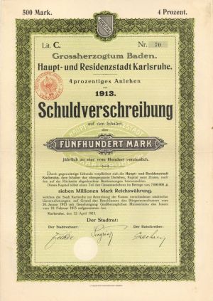 Grossherzogtum Baden - 500 or 200 Marks Bond (Uncanceled)