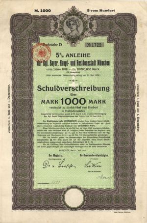 Anleihe der Kgl. Bayer.Haupt - 200 and 1,000 Mark Bond