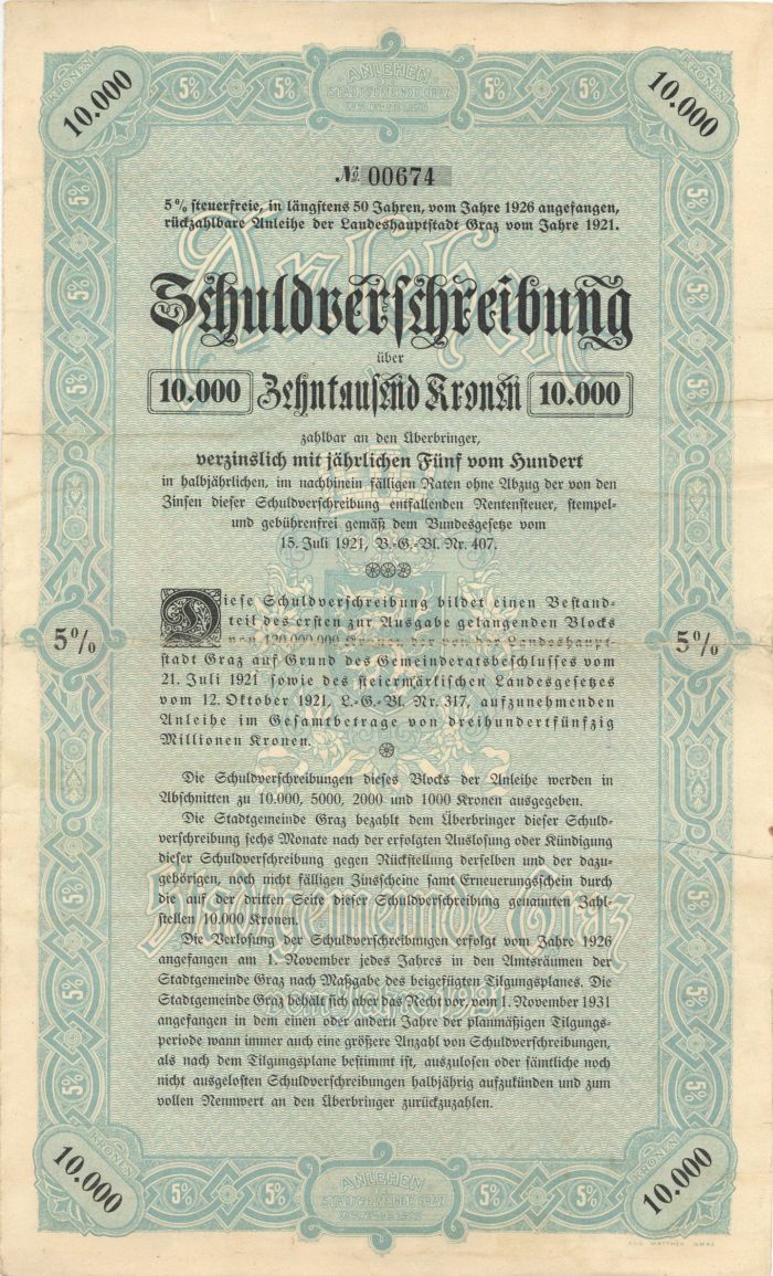 Schuldverfchreibung- 10,000 Mark Bond