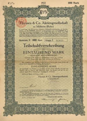 Thyssen and Co. Aktiengesellschaft- 1,000 Mark Bond