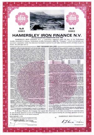 Hamersley Iron Finance N.V. - $1,000 Bond - Netherlands