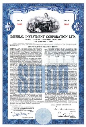 Imperial Investment Corporation Ltd. - $1,000 Bond
