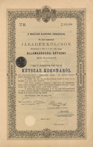 Jaradekkolcson- 200 Korona Bond