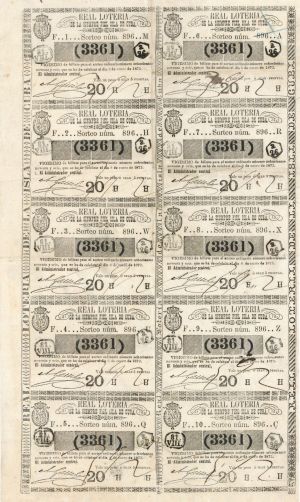 Cuba Uncut Sheet of 10 Notes - Cuban Lottery Ticket Sheet