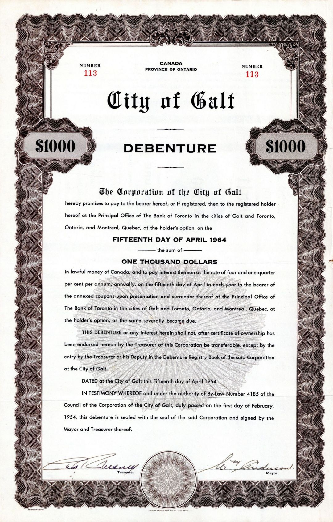 City of Galt - $1,000 Bond