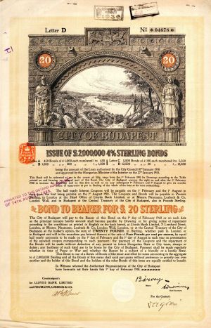 City of Budapest - £20 Bond